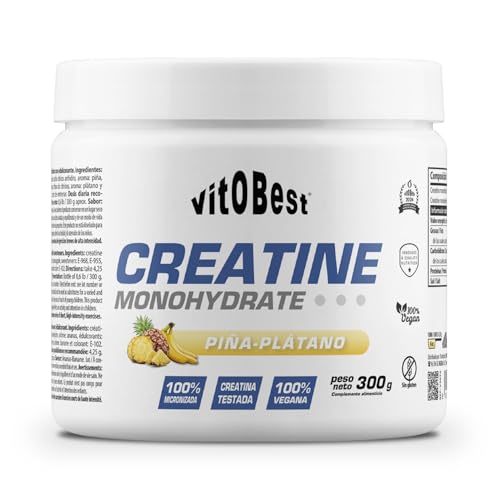 VITOBEST | Creatina Monohidrato | Mejora el rendimiento físico en series de ejercicios breves de alta intensidad (100% micronizada) | Sabor Piña-Plátano - 300 g