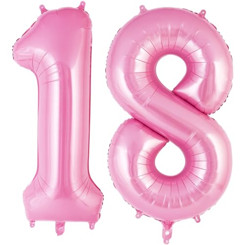 Pink Number 18 Balloon 40 Inch Big Large Foil Helium Number Balloons Giant Mylar Number 18 Balloons for 18 Years Old Birthday Party Decorations Supplies Anniversary