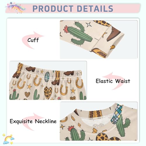 Pajama Sets Long Sleeve Western Boots Cactus Themed Soft Comfy Sleepwear 2 Piece PJS 3-8T4