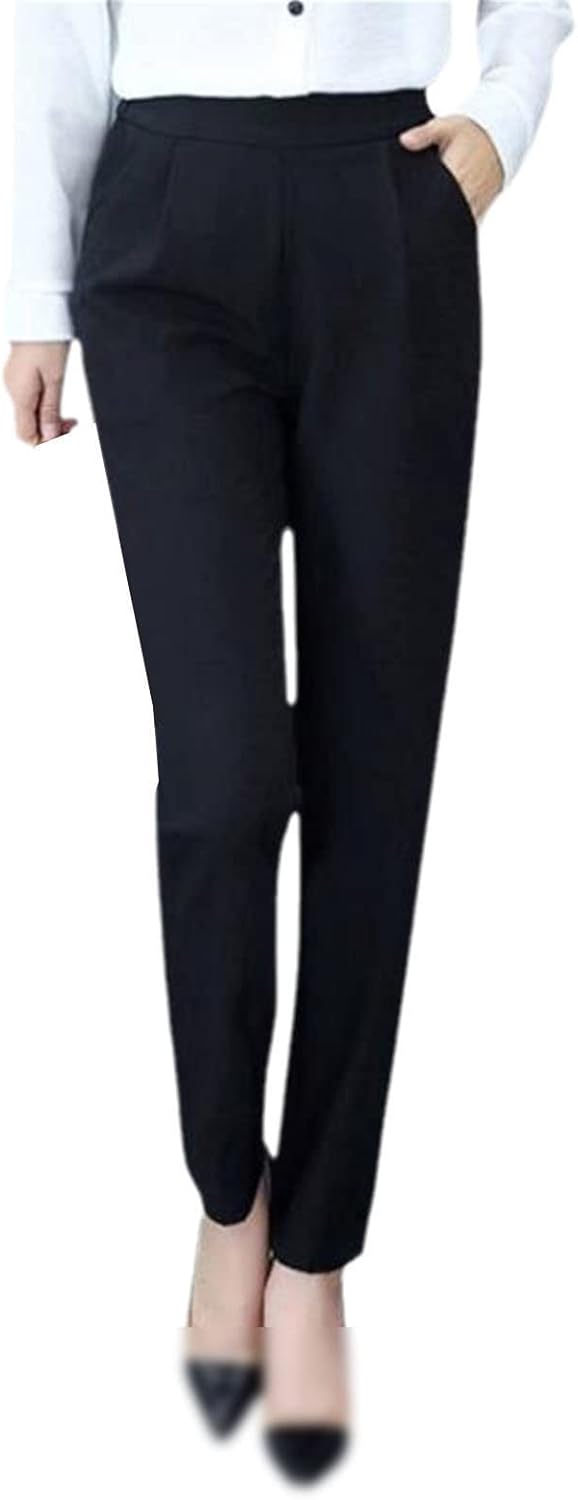 Kelsiop Women's Trousers High Waist Elastic Pants Slim Harem Pants Work Pants Office Business Pants with Pockets