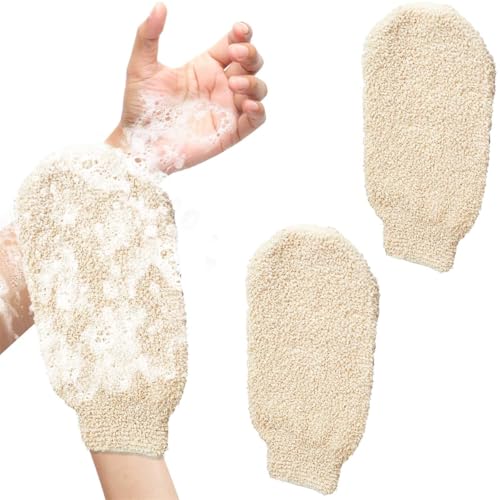2 Pcs Exfoliating Gloves, Bath Shower Gloves Mitts Bamboo Fiber Bath Body Cleaning Cloth Sponges for Exfoliating and Body Scrubber