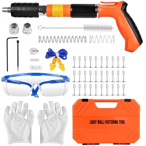 Concrete Nail Gun Kit with 220pcs Nails, 5 Speed Adjustable Manual Steel Nail Gun, Portable Nail Wall Fastening Tool for Red Brick Walls, Concrete Walls and Wooden Boards Cover