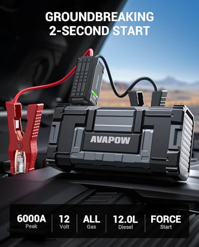 AVAPOW 6000A Car Battery Jump Starter Powerful Car Jump Starter with Dual USB Quick Charge and DC Output,12V Jump Pack w - Additional View