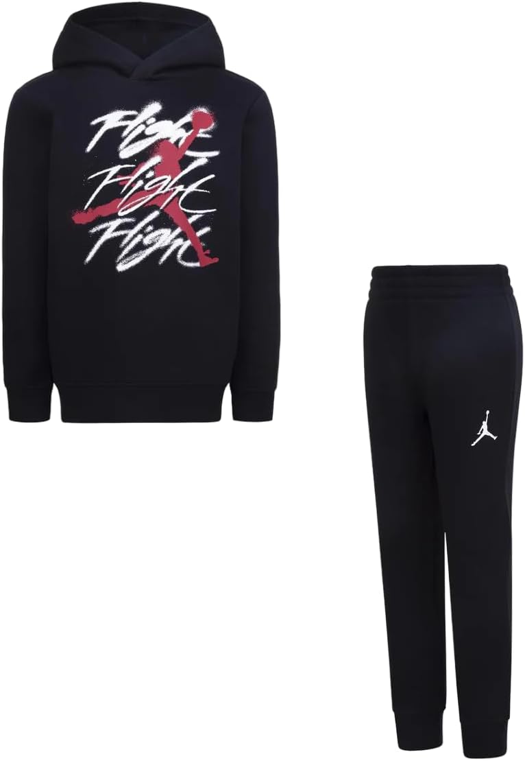 Nike Jordan Big Boys 2 Piece Set Hoodie & Pant Flight Spray Noir Black