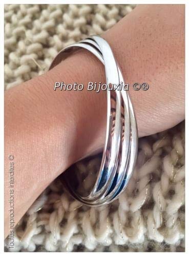 Bracciali Tripla Mezza JONCS 6,6 MM Argento Massiccio 925/1000 Rodiato, Taglia unica, Argento sterling
