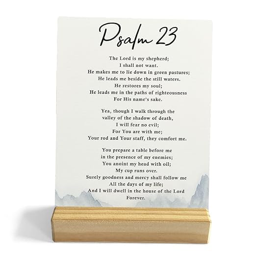 MANDALA SOUL Bible Verse Desk Decor Rustic Plaque with Wood Stand, Psalm 23 Scriptures Mountain Wooden Sign, Christian Decorative Wood Sign for Home Office Shelf Decor MANDALA SOUL Bible Verse Desk Decor Rustic Plaque with Wood Stand, Psalm 23 Scriptures Mountain Wooden Sign, Christian Decorative Wood Sign for Home Office Shelf Decor