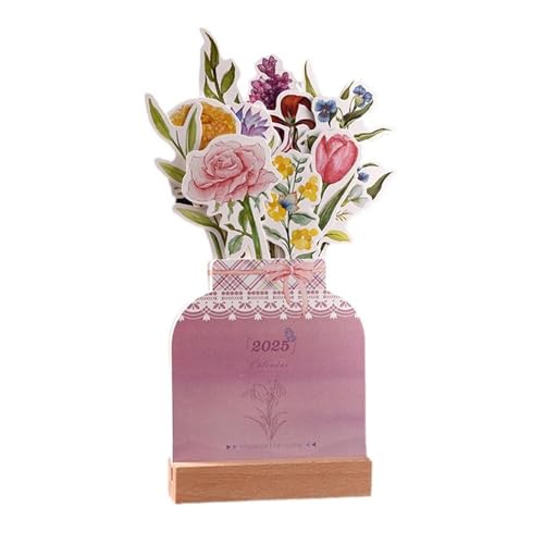 Bloomy Flowers 卓上カレンダー、Bloomy Flowers 卓上カレンダー 2025 | フラワーデスクカレンダー月刊スタンディング装飾カレンダー | 2025 木製フレーム卓上カレンダー花カレンダーかわいいクリエイティブ ins ミニ卓上