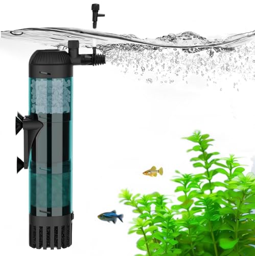 Aquarium Fish Tank Filter 300L/h Strong Flow Aquarium Filter 8W Silent Fish Tank Filter Pump with 3-Stage Filtration for Tanks up to 200L Perfect for Coldwater & Tropical Fish
