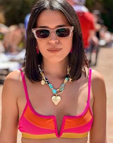 Bandana Necklace for Women - Gold Dainty Charm Necklace with Heart, Starfish, Flower Pendants, Carabiner Lock - Boho Beach Vintage Scarf Necklaces, Trendy Jewelry Gift2