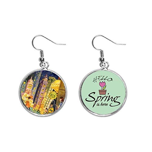 Pendientes de primavera miaoji Cat City Town de acuarela