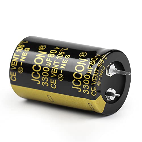BEEYUIHF Condensateur enfichable 80 V 3300 UF 4700 UF 6800 UF 10000 UF 15000 UF 105 ℃ Condensateur électrolytique audio radial pour amplificateur (lot de 2 pièces) (80 V3300 UF 25 x 40 mm) Cover