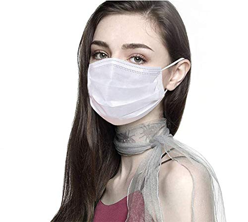 50 Pcs White Disposable Face Masks Breathable Mask with Elastic Earloops