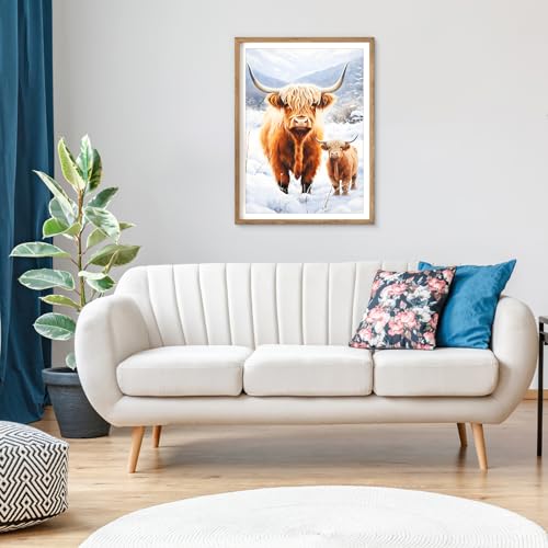 AIRDEA 5D Highland Cow Diamond Art Painting Kits, Cow Snow DIY Full Drill Crystal Rhinestone Painting Art Kits - Image 2