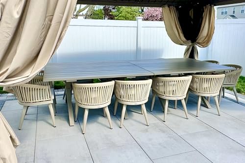Image of PURPLE LEAF 13 Pieces Oversized Outdoor Dining Set with Patio Aluminium Dining Table and Wicker Chairs Modern Furniture Cushions Sets for Backyard Indoor Decor Kitchen Champagne