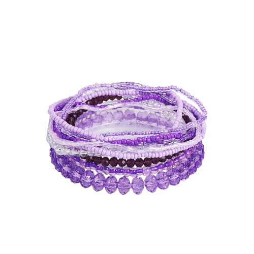 Caiyao Bohemian Multilayer Stackable Seed Beaded Bracelets Colorful Crystal Glass Beads Strand Bangle Bracelet BFF Wristbands Bracelet for Women Summer Beach Hawaii Jewelry Birthday Gifts (Purple 1)