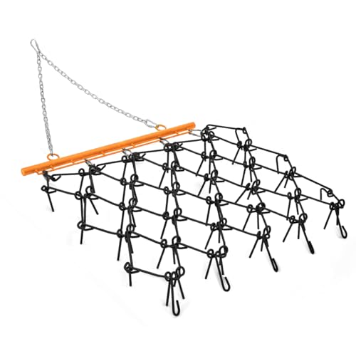 Hipicute Drag Harrow, 4' x 4' Heavy Duty Chain Harrow with One Chain and Fixed Cylinder, Fits ATVs UTVs and Lawn/Garden Tractors, 3/8" Tines (Black Harrow & Orange Shank)