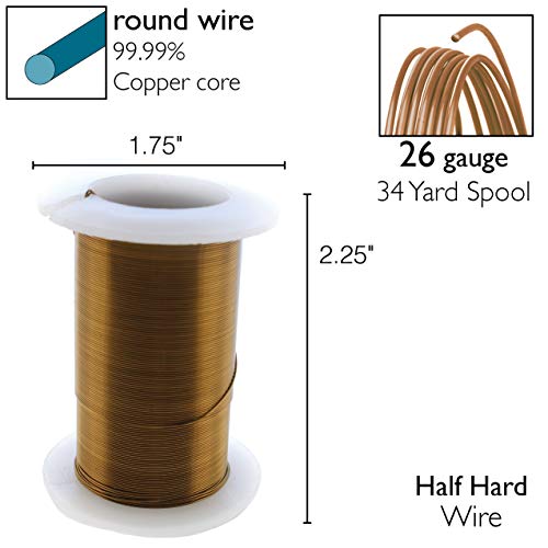 Image of The Beadsmith Wire Elements 26-Gauge Lacquered Tarnish-Resistant Copper Wire for Jewelry Making, 34 Yard, 31.09 Meter Spool (Vintage Bronze Color)