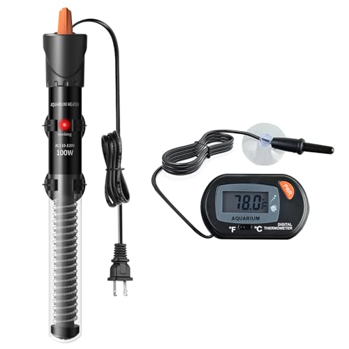 HiTauing Aquarium Heater 25W/50W/100W/200W/300W, Adjustable Knob Fish Tank Heater with Digital Thermometer, Submersible Betta/Turtle Tank Heater for Freshwater and Saltwater Tanks