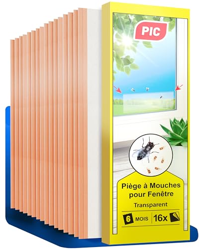PIC- Piège à Mouche pour fenêtre – 4x4=16 pièces Anti Mouche, Attrape Mouche - Piège à Colle Non Toxique et inodore pour Attraper Les Mouches et Les...