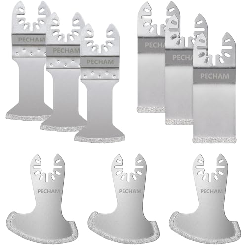 PECHAM 9PCS Diamant Sägeblatt, Oszillierwerkzeug Zubehör für Mörtel entfernen und weiche Fliesen schneiden, Fit Porter Cable Black & Decker Rockwell Ridgid Ryobi Milwaukee Chicago Craftsman PECHAM 9PCS Diamant Sägeblatt, Oszillierwerkzeug Zubehör für Mörtel entfernen und weiche Fliesen schneiden, Fit Porter Cable Black & Decker Rockwell Ridgid Ryobi Milwaukee Chicago Craftsman