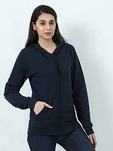 Image of Wafaa Women's Cotton Plain Hooded Neck Full Zipper Sweatshirt Hoodies with Kangaroo Pocket