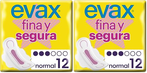Evax Fina y Segura Compresas con Alas, Normal, 12 Unidades, Hasta 0% Olor (Paquete de 2)