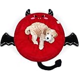 Charlie & Mollie Calming Dog Bed, 23' Round Dog Beds for Medium Dogs and Cats, Bat Shape Cute Cat Bed, Soft Warming Cuddler Pet Bed with Anti-Slip Bottom, Washable Cat Couch Cushion for Halloween, Red
