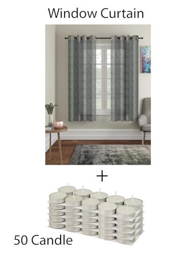 Image of Cortina Shear Light-Filtering Polyester Curtains 5 feet Long Pack of 2 + 50 Candle for Window [ Opacity: 50-60%, Color: Grey, Printed Curtain -130 GSM ]