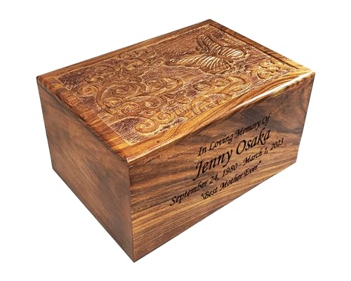 Butterfly Urn for Human Ashes, Personalized Large Size Wooden Cremation Urn with Custom Engraving