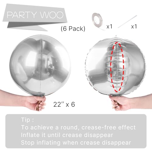 Image of PartyWoo Metallic Silver Large Round Giant Foil 4D Balloons 6pcs 22 Inch