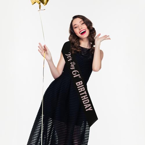 Image of PYQWA It's My 61st Birthday Sash ,61st Birthday Sash Decor,Glitter 61st Birthday Gifts for Women,Happy 61st Years Old Party Decorations