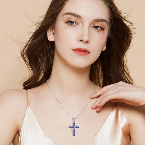 Rotated Crown Cross Necklaces for Women, 925 Sterling Silver Round Cut Zircon Neckalce Pendant With Ring Birthstones Jewelry for Her3