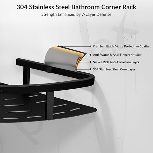 Image of Plantex Corner Shelf for Bathroom Wall /304 Grade Stainless Steel Bathroom Corner Shelf Rack /Bathroom Racks and Shelves /Multipurpose Bathroom Accessories Set- Pack of 2 (Black,9x9 Inches)
