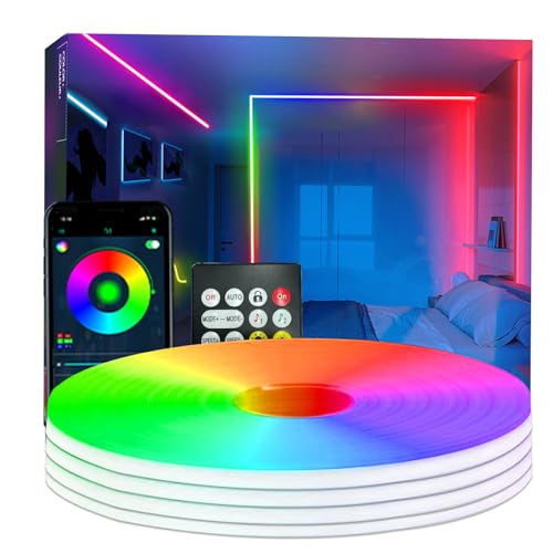 Bvokon 20M Neon-Lichterkette RGB + IC flexible LED-Lichtsteuerung mit App/Fernbedienung Farbwechsel IP65 wasserdicht Musik-Synchronisations-Lichtleiste für Schlafzimmer