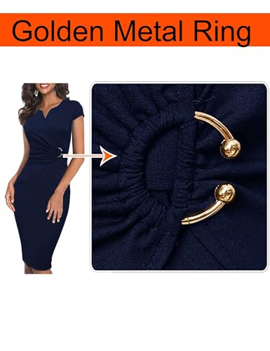 Image of VFSHOW Womens Elegant Notch V Neck Ruched Work Office Business Church Bodycon Sheath Dress