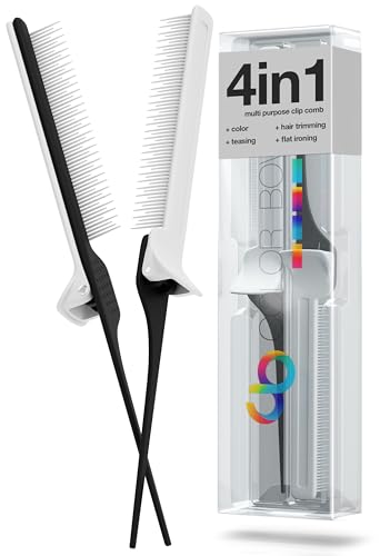 ColorBow Rat Tail Combs, Teasing Comb, Flat Iron Combs for women, Parting Combs for braiding hair, Hairstylist essentials for Highlights - balayage board hair combs for styling &amp; cutting (2 Pack)