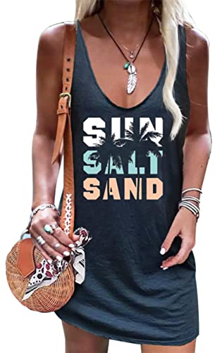 Image of Live Simple Coconut Tree Sleeveless Mini Dress Summer Beach Mini Dress Women's Summer Casual Sexy V Neck Mini Tank Dress