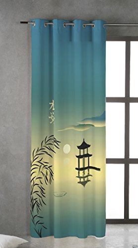 TSUKI OSOKU Cortina Ojales metálicos 150 x 260 Zen, Chillout, Japonesa