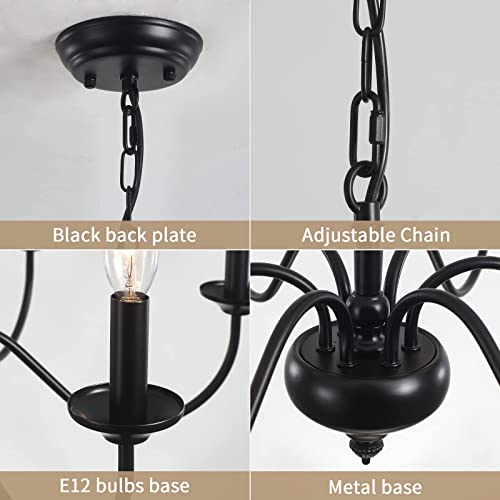 Adsensty Black Farmhouse Chandelier 6 Light French Country Chandelier Rustic Lighting Fixtures Modern Industrial Candle Chandelier Pendant Ceiling Light Fixtures For Dining Room Foyer Hallway Kitchen #TOP4