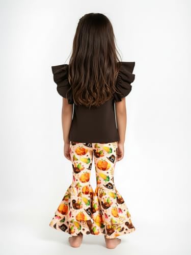 Image of Unique Baby 2 Piece Girls Double Bell Bottom Leggings Outfit with Short Sleeved Shirt Kid and Toddler Clothes Set