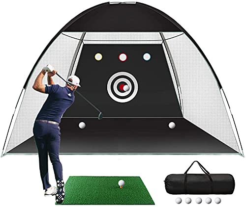 Saimly Unisex-Adult ZH Practice, 10x7ft Hitting Training Aids Nets mit Ziel und Carry Bag für Backyard Driving Chipping Mat-5 Balls-1 Golf Tees-Men Kids Indoor Outdoor Sports Game, Black, L Cover