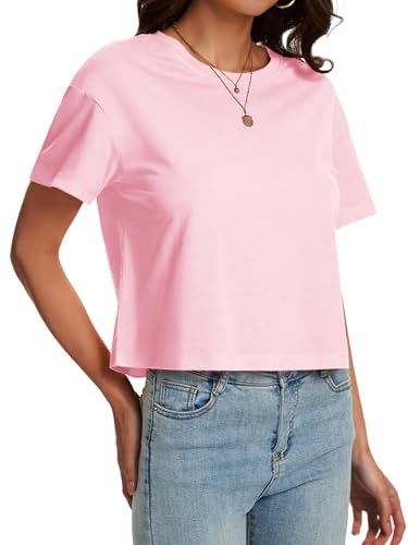 Image of SMENG Women's Workout Crop Tops UPF50+ Cotton Soft Breathable Tshirt Loose Short Sleeve Yoga Athletic Shirt