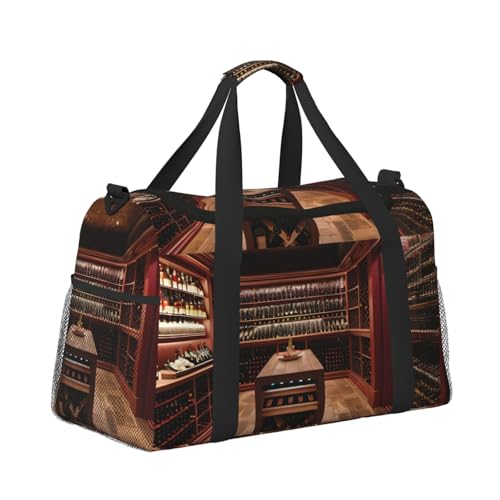 Red Wine Cellar Print Travel Duffle Bag For Men Women Sport Gym Handbag With Shoulder Strap For Travel3