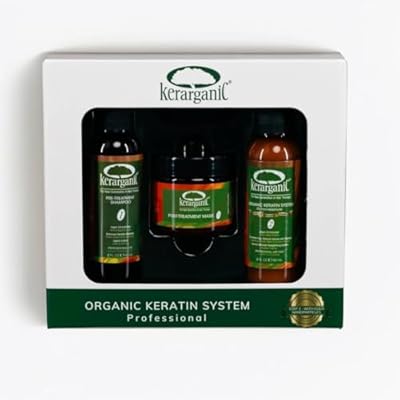 KERARGANIC ORGANIC KERATIN DIY SET - FORMALDEHYDE FREE Pre-Treat Shampoo 2oz  Keratin Treatment 2oz  Mask with Argan Oil 2oz - NOTE: 1 Application Shoulder Lenght Hair.