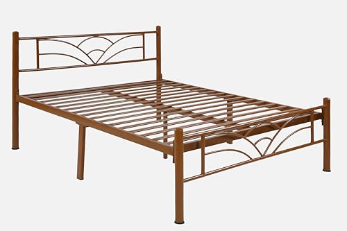 Image of Zyra Metal Queen Size Bed Without Storage | Wrought Iron Double Bed with Headboard & Footboard | Sturdy Powder Coated Platform Bed Queen Size Cot for BedroomLivingRoom Brown (75x60)