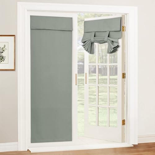 Image of RYB HOME Blackout Door Curtain for Door Window, Room Darkening Privacy Tie up Shade Thermal Insulated Front /Tricia /French Window Curtains Sidelight Curtain, W34 x L80 inch, 1 Panel, Sage Green