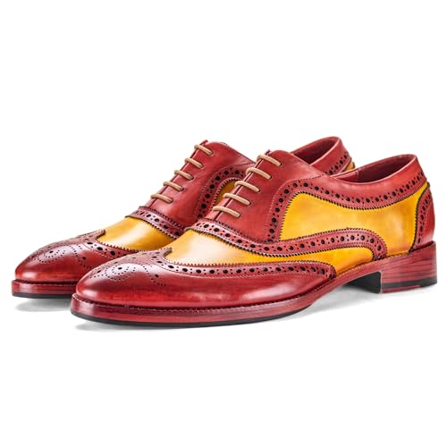 Image of Lethato Wingtip Brogue Oxford Handcrafted Men's Genuine Leather Lace up Dress Shoes