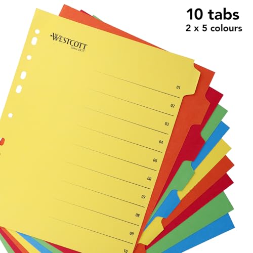 Westcott E-1733313 00 segregator na plastikowe portfele A4, bardzo szerokie arkusze do segregatorów A4, 10 kolorowych zakładek jako organizer na foldery, wytrzymały 230 g/m² z euro dziurkowaniem |