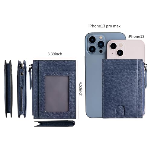 Image of Slim Wallet for Women and men Small Leather RFID Blocking Credit Card Holder Minimalist Wallet with Coin Purses & Pouches,Navy