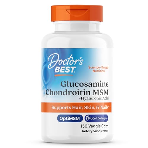Doctor's Best Glucosamine Chondroitin MSM + Hyaluronic Acid with OptiMSM Featuring Biocell Collagen, Joint Support, Non-GMO, Gluten & Soy Free, 150 Caps